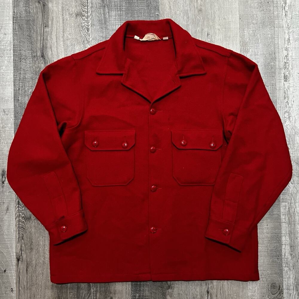 VTG 60s Boy Scout Of America Shirt Shacket Flannel Red Button Long Sleeve 46 L